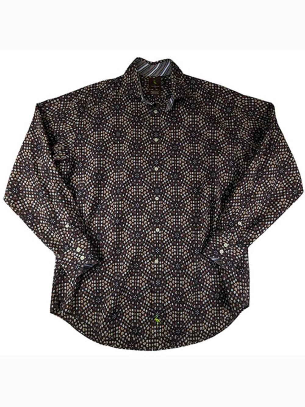 Tailorbyrd Button Up Shirt Mens Large Brown Geometric Print‎ Flip Cuff Preppy